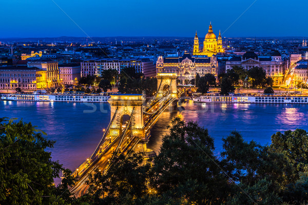 Stok fotoğraf: Panorama · Budapeşte · Macaristan · zincir · köprü · nehir