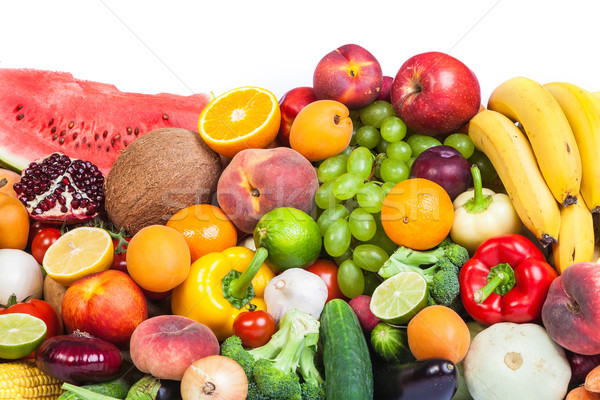 [[stock_photo]]: énorme · groupe · légumes · frais · fruits · isolé · blanche