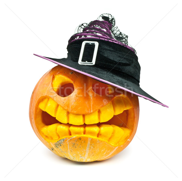 Halloween tök kalap levél izolált fehér arc Stock fotó © bloodua