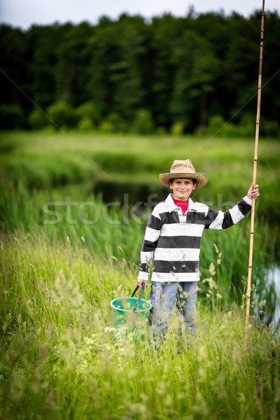 Young boy fishing in a river Stock photo © bloodua