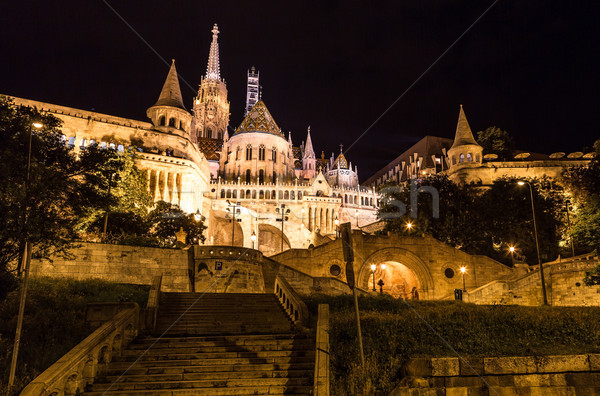 Stock fotó: Bástya · éjszaka · kilátás · Budapest · Magyarország · város