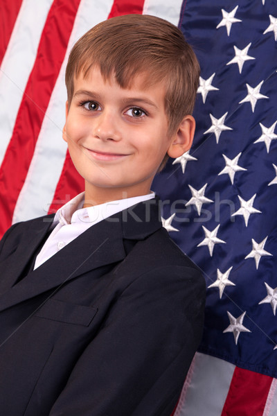 Portait of Caucasian boy with American flag Stock photo © bloodua