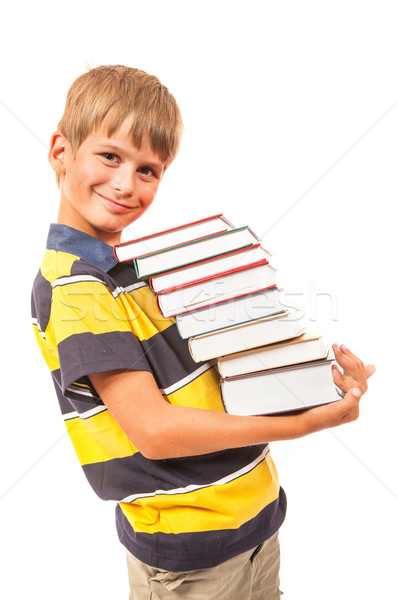 Schooljongen boeken geïsoleerd witte papier Stockfoto © bloodua