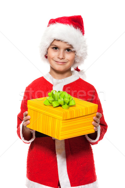 Fiú tart karácsony ajándék izolált fehér Stock fotó © bloodua