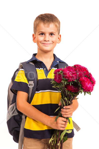 Schooljongen bloemen terug naar school knap weinig Stockfoto © bloodua