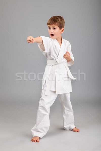 Karate Junge weiß Kimono kämpfen isoliert Stock foto © bloodua