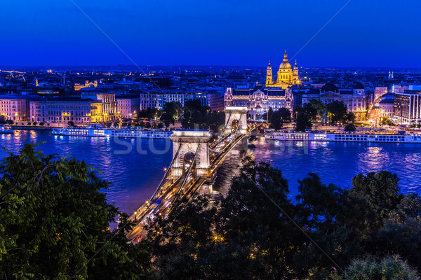 Stock fotó: Panoráma · Budapest · Magyarország · lánc · híd · folyó