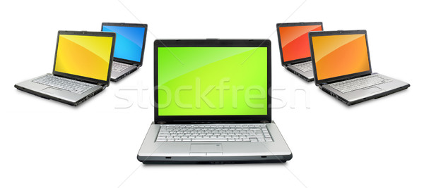 Stock fotó: Nyitva · laptopok · mutat · billentyűzet · képernyő · izolált
