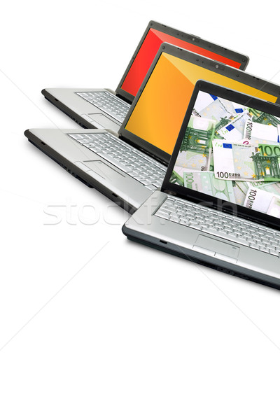 Foto stock: Abrir · laptops · dinheiro · isolado · branco · laptop