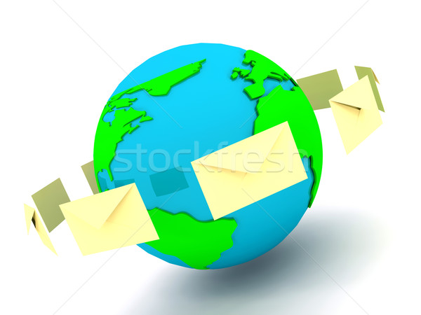 Enveloppe monde signe blanche rendu 3d papier [[stock_photo]] © blotty