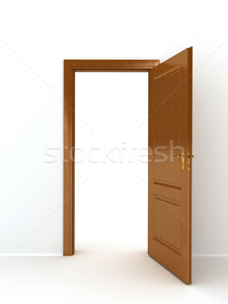Stock photo: wooden door over white background