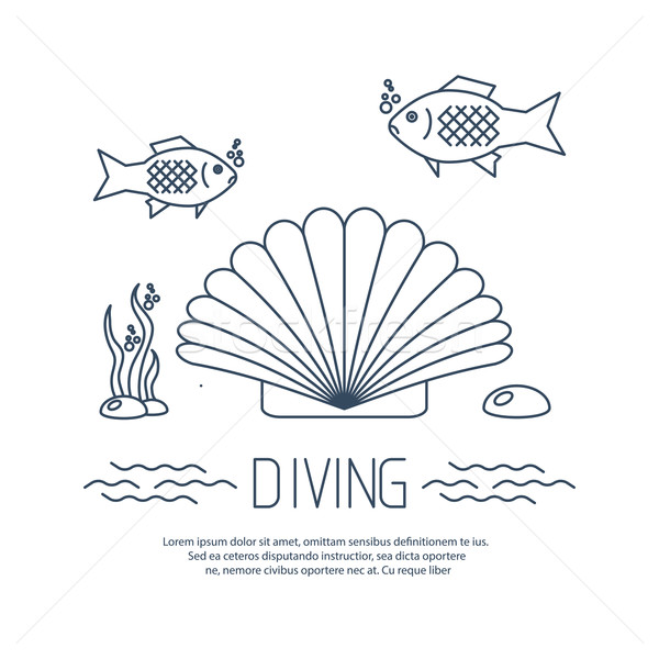 Diving icon with shell and fishs Stock photo © blotty