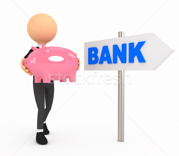 3d person with piggy bank on white background Stock photo © blotty