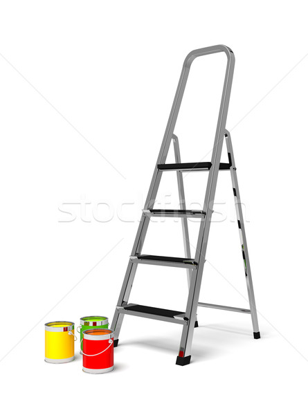 Stock photo: metal stairs stepladder and paint