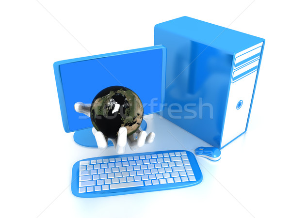 Computer bianco rendering 3d laptop tecnologia blu Foto d'archivio © blotty