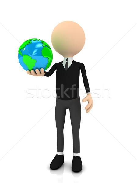 3d businessman with globe over white Stock photo © blotty