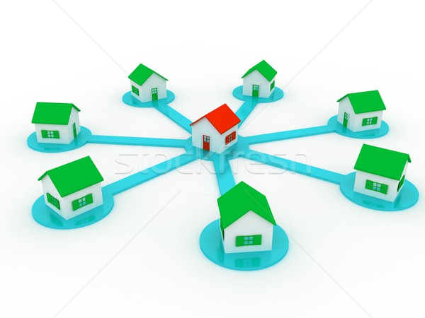 Groep huizen verkoop 3d render bouw model Stockfoto © blotty