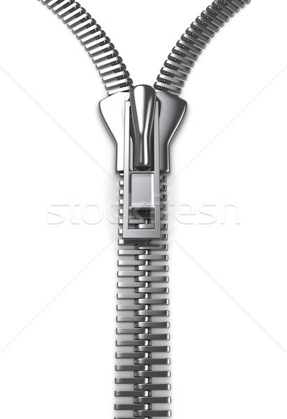 Stock photo: Steel zipper over white background