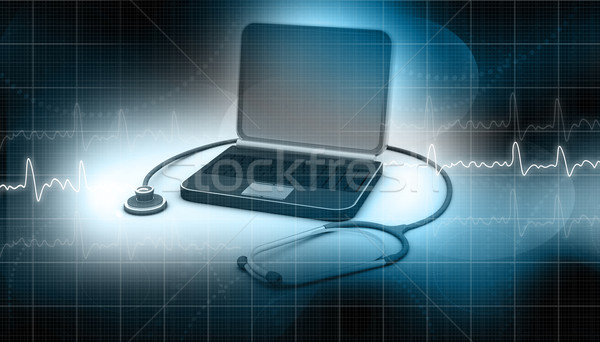 醫生 聽筒 筆記本電腦 因特網 筆記本電腦 醫院 商業照片 © bluebay