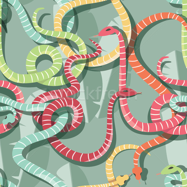 Seamless pattern with colorful intertwined striped rain forest snakes Stock photo © BlueLela