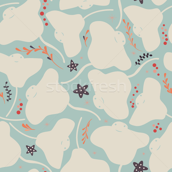 Seamless pattern with underwater ocean animals, cute stingray and starfish Stock photo © BlueLela