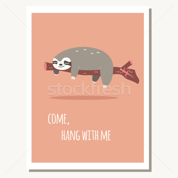 Stock photo: Greeting card with cute lazy sloth and text message