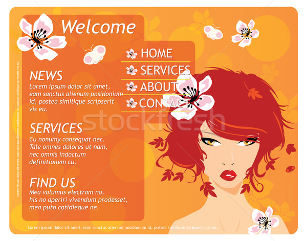 Beauty website template with beautiful girl and flowers Stock photo © BlueLela