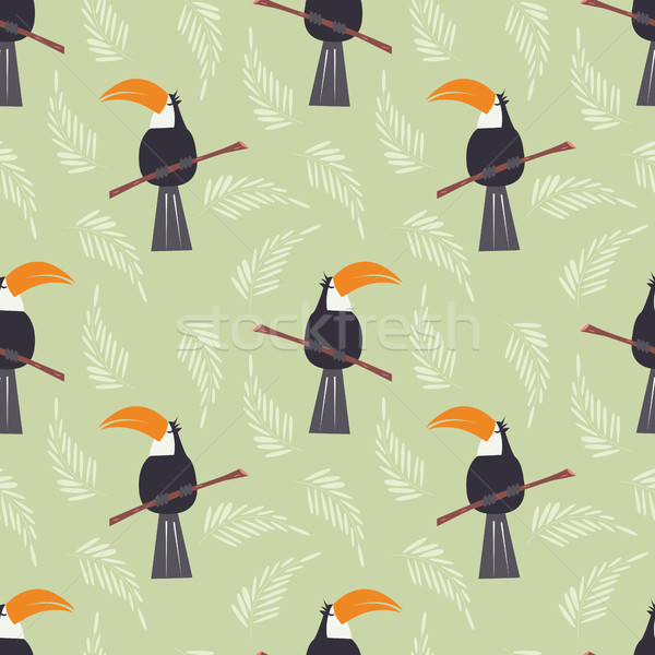 Seamless pattern with cute jungle parrot toucan on green background Stock photo © BlueLela