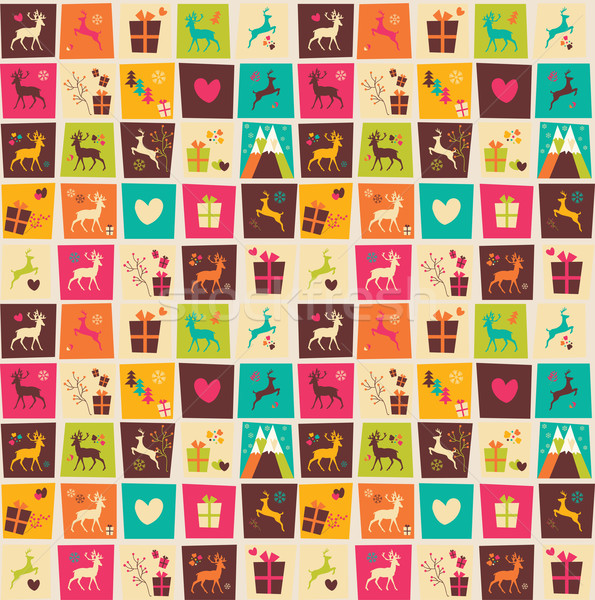 Seamless patterns with colorful squares, Christmas reindeers, gi Stock photo © BlueLela