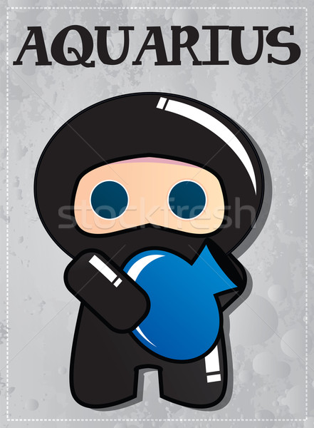 Zodiac sign Aquarius with cute black ninja character Stock photo © BlueLela