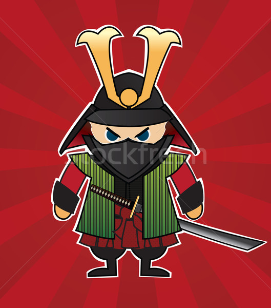 amurai cartoon illustration on red sunburst background Stock photo © BlueLela