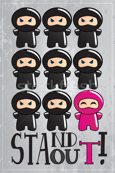 Card with cute cartoon ninja characters with a message to be uni Stock photo © BlueLela