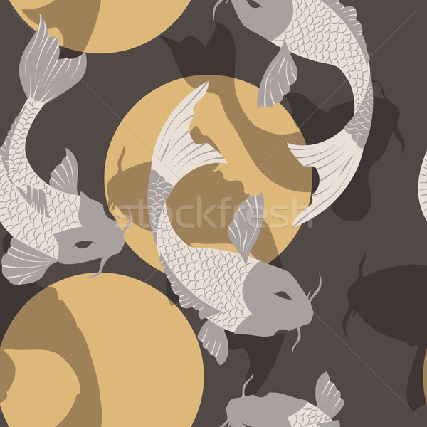 Seamless pattern with carp koi fish and sun, traditional japanes Stock photo © BlueLela