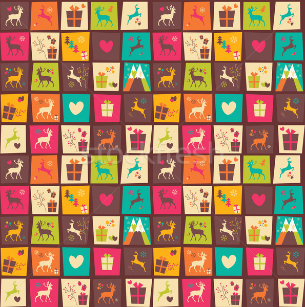 Seamless patterns with colorful squares, Christmas reindeers, gi Stock photo © BlueLela