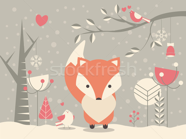Cute Weihnachten Baby Fuchs floral Dekoration Stock foto © BlueLela
