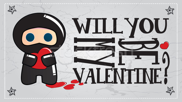 Valentine's day card with cute cartoon ninja character Stock photo © BlueLela