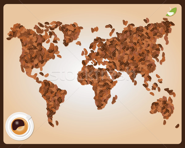 Mappa del mondo chicchi di caffè Cup caffè vettore mappa Foto d'archivio © BlueLela