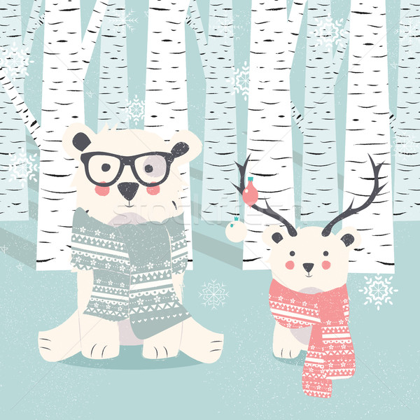 Joyeux Noël carte postale deux polaire blanche Photo stock © BlueLela