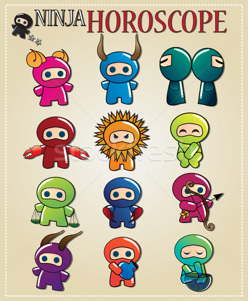 Zodiac signs with cute ninja characters in different colors Stock photo © BlueLela