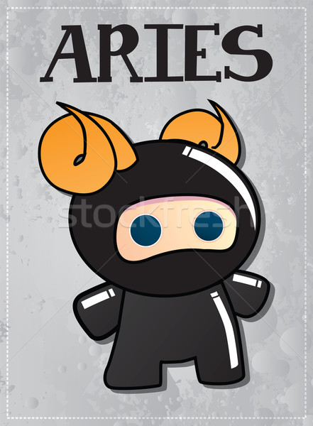 Zodiac sign Aries with cute black ninja character Stock photo © BlueLela