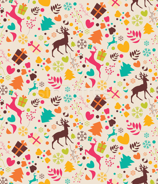 Seamless patterns with Christmas trees, reindeers, gift boxes an Stock photo © BlueLela