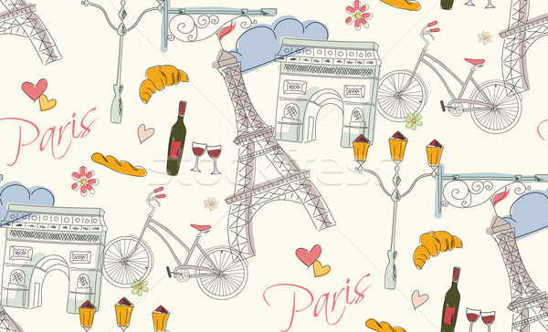 Paris symboles carte postale dessinés à la main ville Photo stock © BlueLela