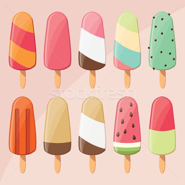 Collection of delicious glossy tasty ice cream popsicles, summer treat, vector illustration Stock photo © BlueLela