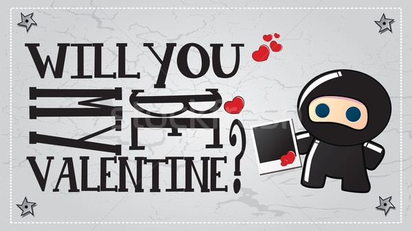 Valentine's day card with cute cartoon ninja character Stock photo © BlueLela