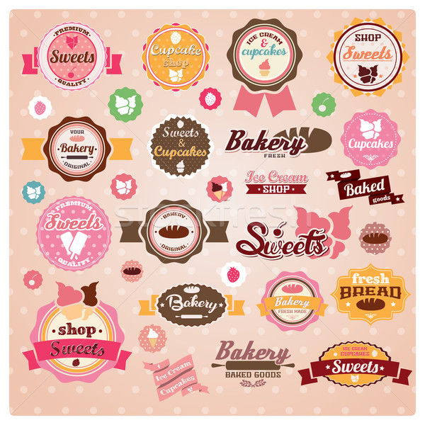 Stock foto: Sammlung · Jahrgang · Retro · Eis · Cupcake · Etiketten