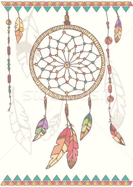 Kézzel rajzolt őslakos amerikai álom gyöngyök tollak Stock fotó © BlueLela