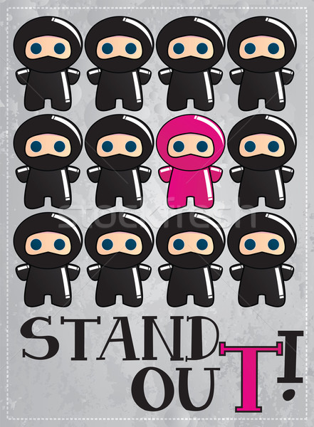 Card with cute cartoon ninja characters with a message to be uni Stock photo © BlueLela