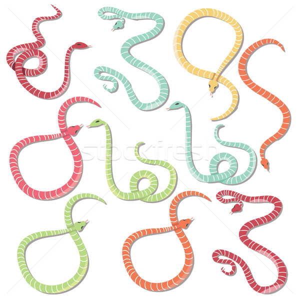 Ensemble dix coloré rayé serpents dessinés à la main [[stock_photo]] © BlueLela