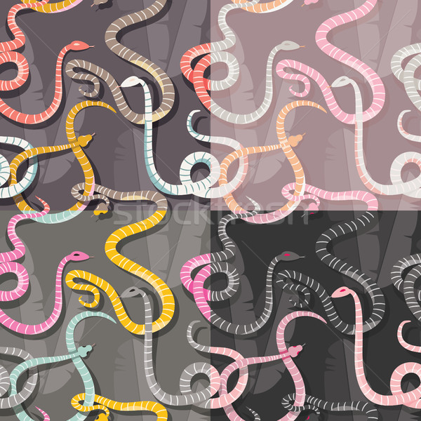 Four seamless patterns with colorful intertwined striped rain forest snakes Stock photo © BlueLela
