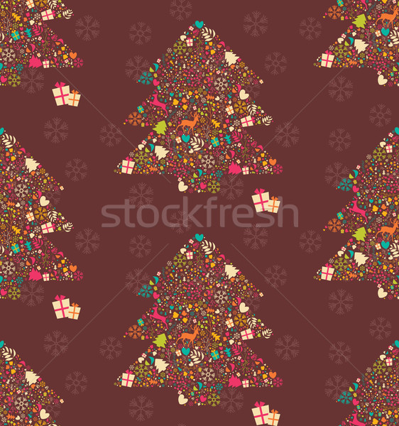 Seamless pattern with ornamental Christmas tree with reindeers, gift boxes and snowflakes, vector il Stock photo © BlueLela